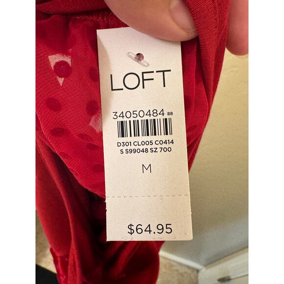 Loft Red Blouse Sheer Polka Dot Long Sleeve Size Medium - Picture 10 of 10